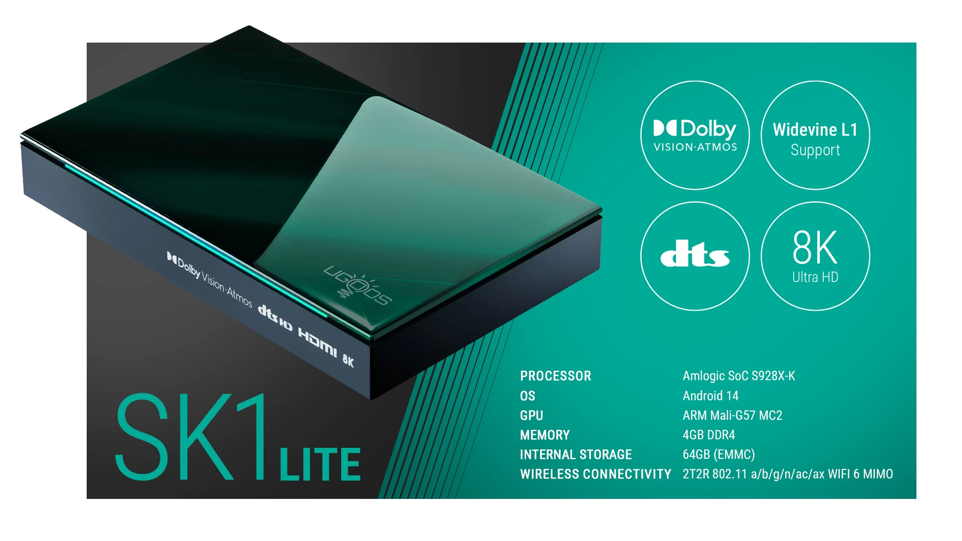 Ugoos SK1 LITE 8K ANDROID 11 TV Box Amlogic S928X-K LPDDR4 4GB RAM 64GB ROM WiFi6 1000M BT5.2 USB3.0 Support AV1 H.265 8K 60fps VP9 HDR Box - Image 2